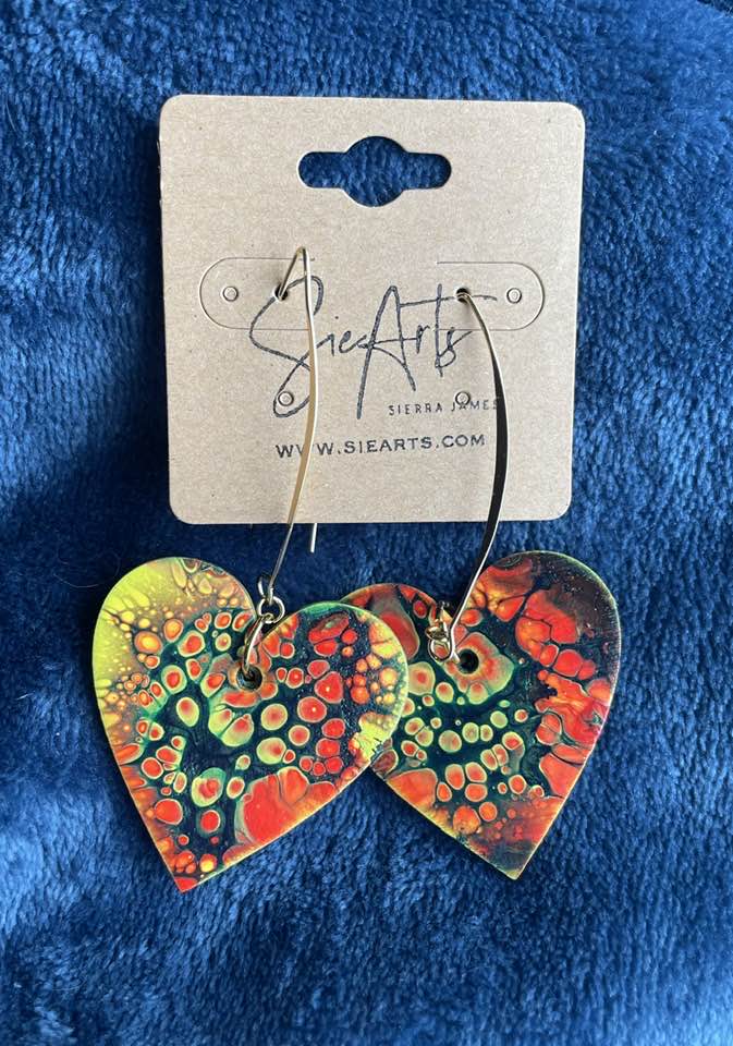 Blooming heart red and yellow earrings