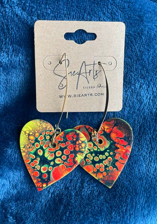 Blooming heart red and yellow earrings