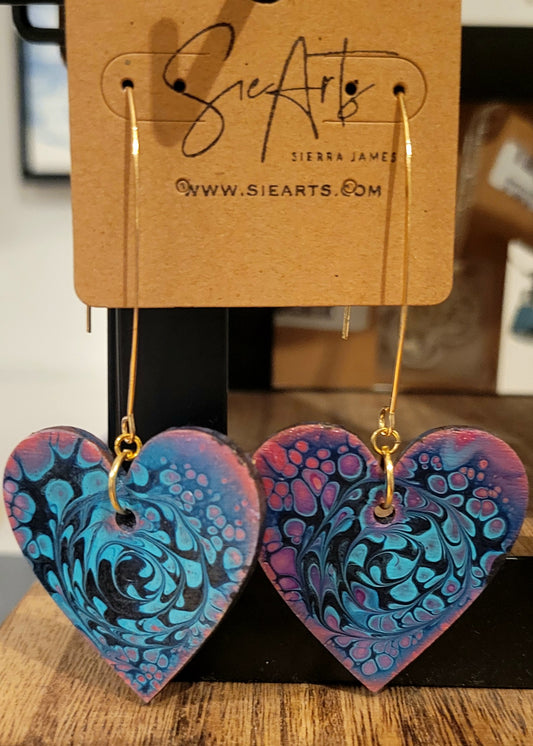 Blooming heart pink and blue earrings